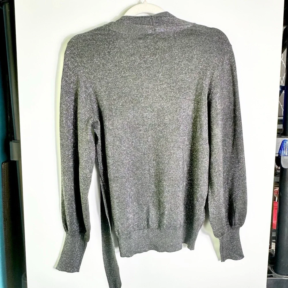 Liz Claiborne Womens Sz S Charcoal Metallic Tie Neck Sweater NWT Shimmer Holiday